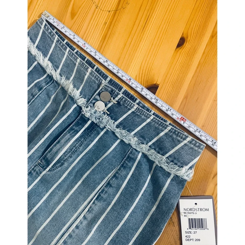 NWT Wash Lab Sally‎ Classic Stripes Midi Skirt Women's 27 Striped Denim
